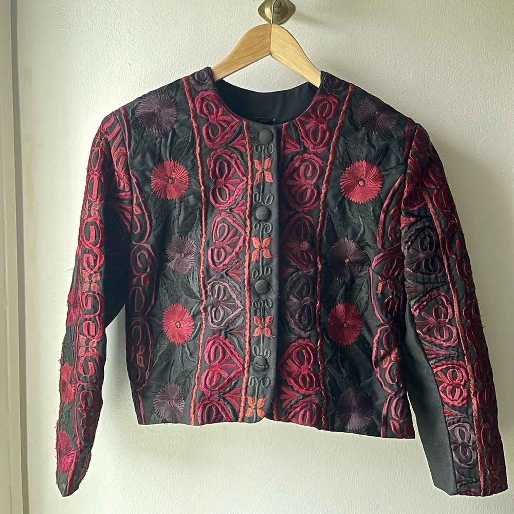 Vintage Black and Red Embroidered Bolero Jacket